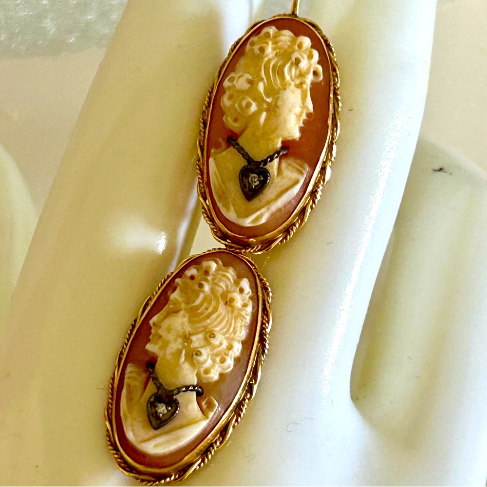 VTG 14K Cameo Earrings w/Diamond Necklace